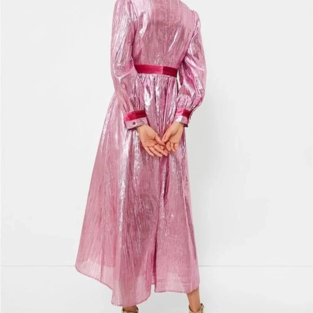 Tuckernuck Hyacinth House Pink Metallic Plisse Eloise Midi Dress Sz S - Picture 5 of 15